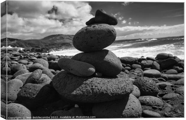 Pebble tower Canvas Print by Ann Biddlecombe