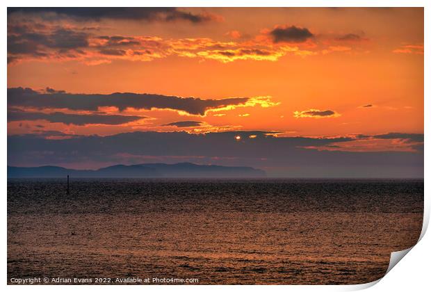 Ocean Sunset Wales  Print by Adrian Evans