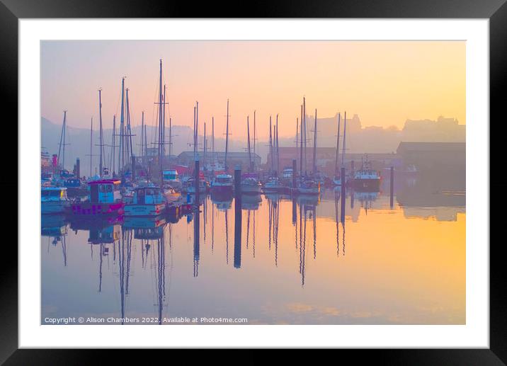 Scarborough Harbour Sunset, North Yorkshire Coast  Framed Mounted Print by Alison Chambers