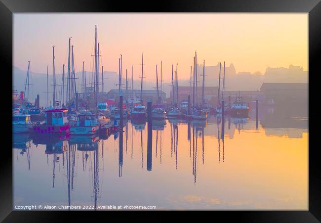 Scarborough Harbour Sunset, North Yorkshire Coast  Framed Print by Alison Chambers