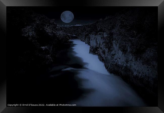 Full moon rising over Huka Falls in Taupo, New Zealand Framed Print by Errol D'Souza