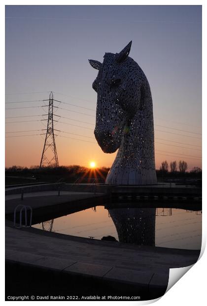 the Kelpies at sunset , the Helix , Falkirk Scotland Print by Photogold Prints