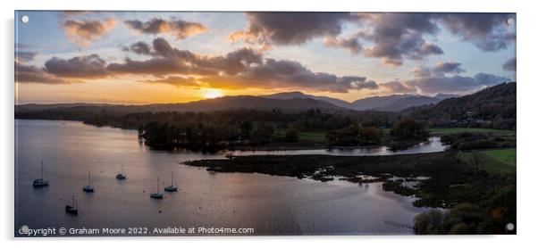 Windermere sunset panorama Acrylic by Graham Moore