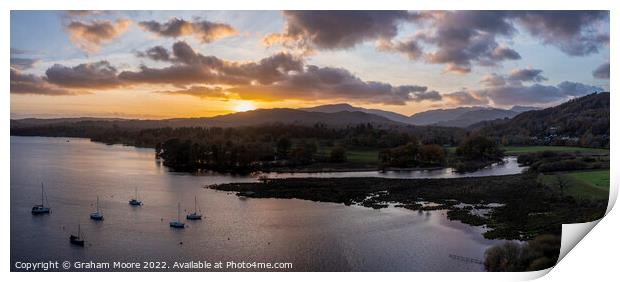 Windermere sunset panorama Print by Graham Moore