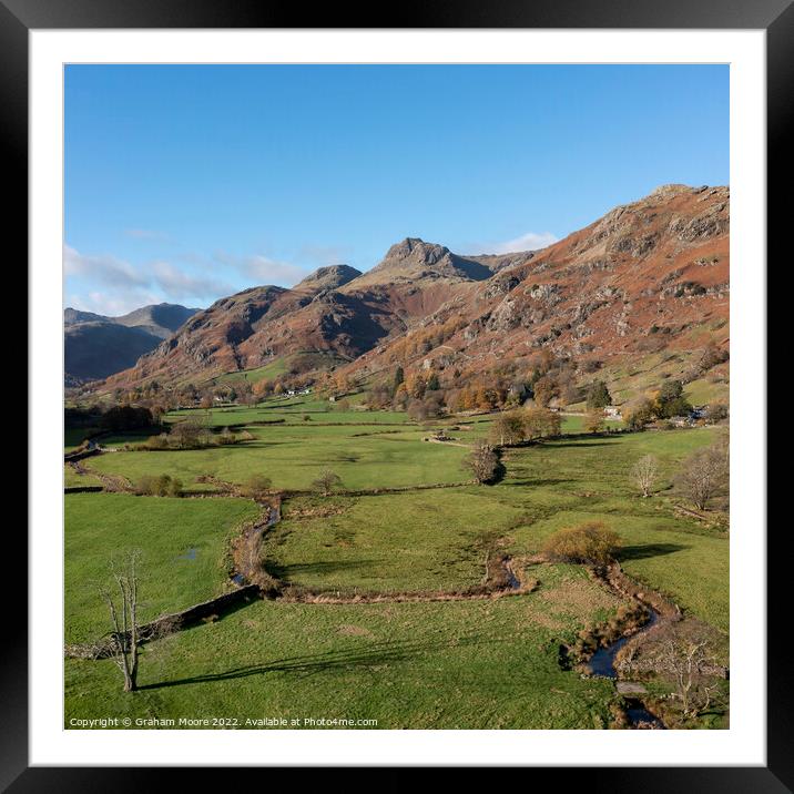 Langdale Pikes square Framed Mounted Print by Graham Moore