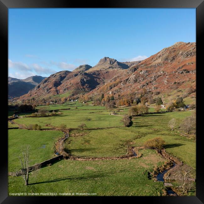 Langdale Pikes square Framed Print by Graham Moore