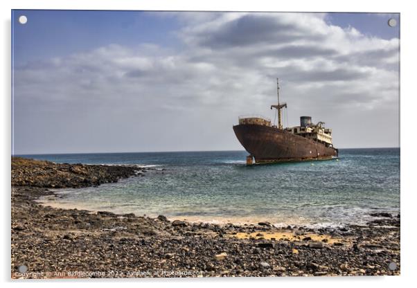Shipwreck on the walk from Costa Teguise to Arrecife Acrylic by Ann Biddlecombe