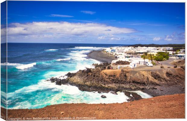 A view of El Golfo in Lanzarote Canvas Print by Ann Biddlecombe
