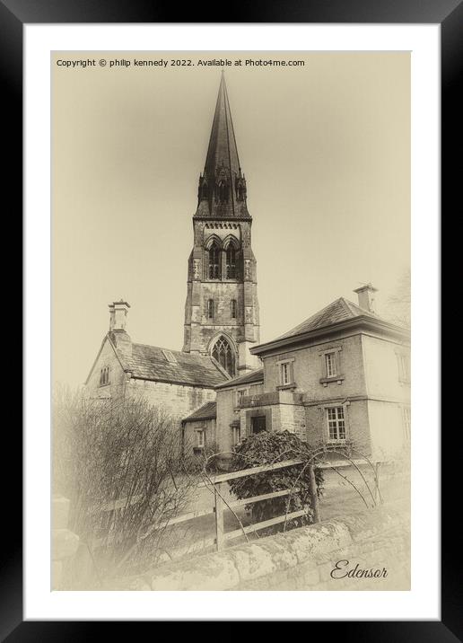 St Peter's Church at Edensor  Framed Mounted Print by philip kennedy