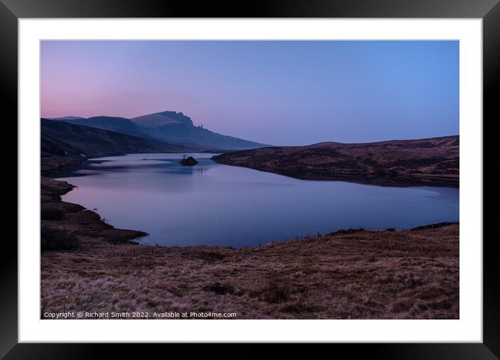 Loch Fada and the Storr after sunset in March. Framed Mounted Print by Richard Smith