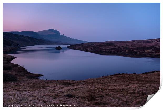 Loch Fada and the Storr after sunset in March. Print by Richard Smith