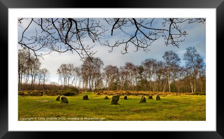 The Nine Ladies Stone Circle, in late afternoon su Framed Mounted Print by Chris Drabble