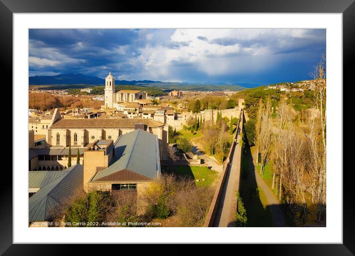 Aerial panoramic views of the city of Girona, Catalonia - 2 - Or Framed Mounted Print by Jordi Carrio