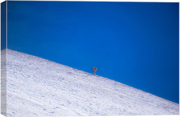 Photographer on a Snowy Mountain Canvas Print by Duncan Loraine