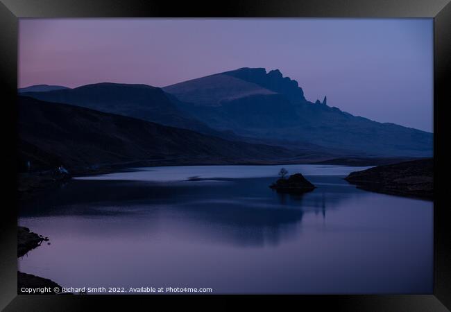 The Storr after sunset reflected in Loch Fada Framed Print by Richard Smith
