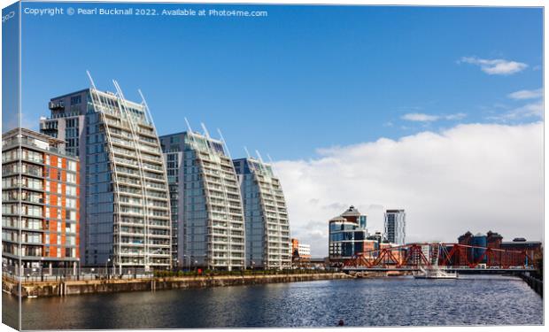 Modern Architecture Salford Quays Manchester Canvas Print by Pearl Bucknall