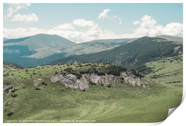 View on the Mountains of Transalpina Romania Print by Veronika Druzhnieva