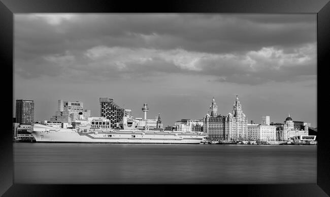 HMS Queen Elizabeth in monochrome Framed Print by Jason Wells