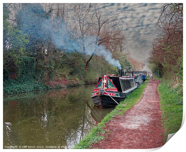 Narrowboats on the canal Print by Cliff Kinch