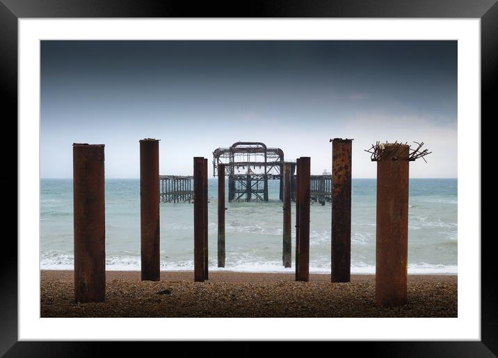 Brighton West Pier, Overcast Framed Mounted Print by Mark Jones