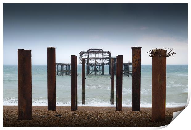 Brighton West Pier, Overcast Print by Mark Jones