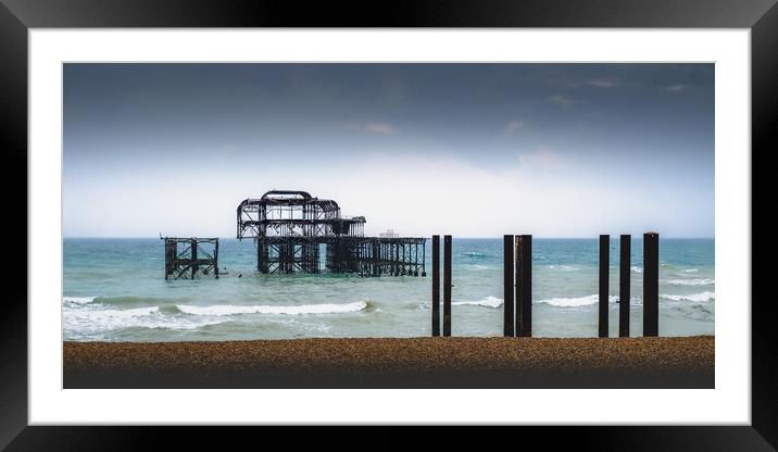 Brighton West Pier, Overcast, Panorama Framed Mounted Print by Mark Jones