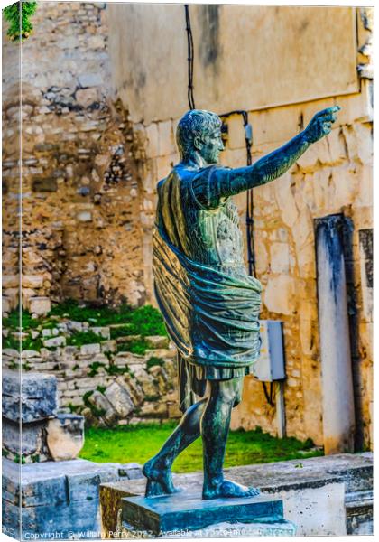 Ancient Roman Gate Augustus Statue Nimes Gard France Canvas Print by William Perry