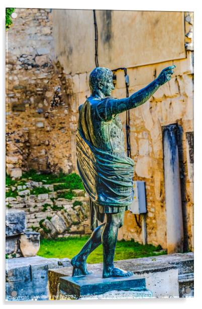 Ancient Roman Gate Augustus Statue Nimes Gard France Acrylic by William Perry