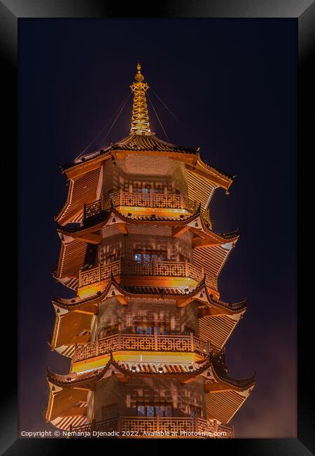 Pagoda in smoke, China Framed Print by Nemanja Djenadic