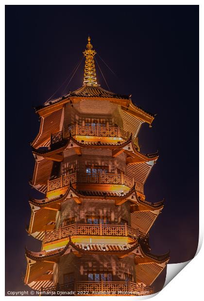Pagoda in smoke, China Print by Nemanja Djenadic