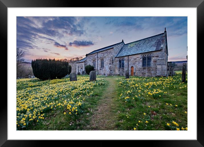 Spring daffodils at St Mary's church in Farnedale, North Yorkshi Framed Mounted Print by Martin Williams