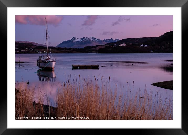 A yacht awaiting the high tide to be floated off. Framed Mounted Print by Richard Smith