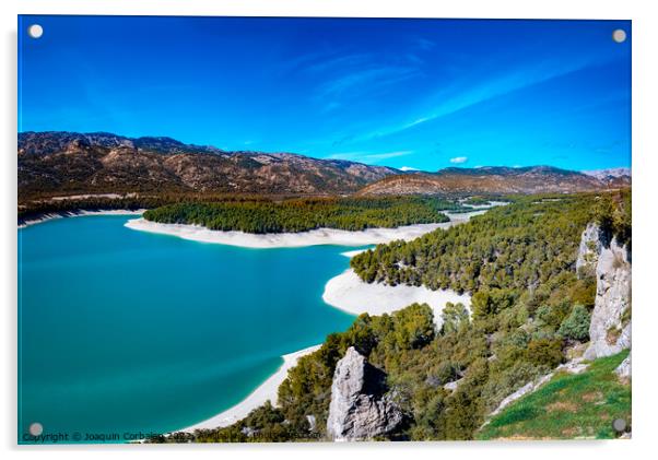 Portillo water reservoir, at half capacity to supply fresh water Acrylic by Joaquin Corbalan