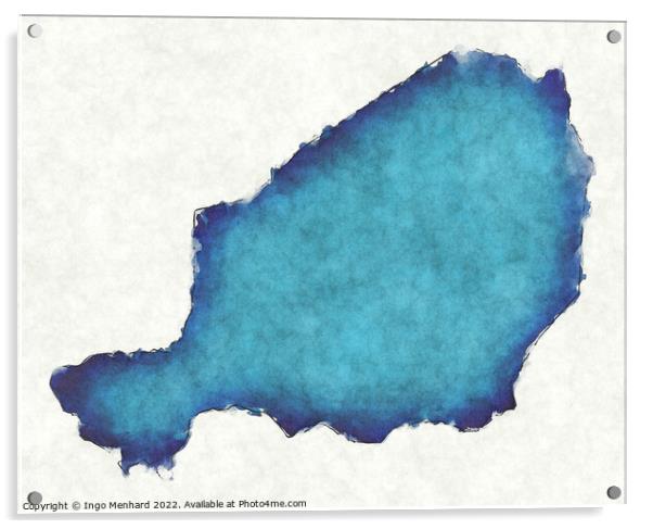 Niger map with drawn lines and blue watercolor illustration Acrylic by Ingo Menhard