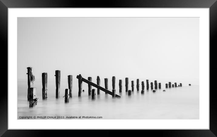 Black and white groynes 688 Framed Mounted Print by PHILIP CHALK