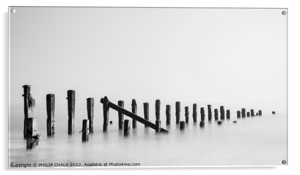Black and white groynes 688 Acrylic by PHILIP CHALK