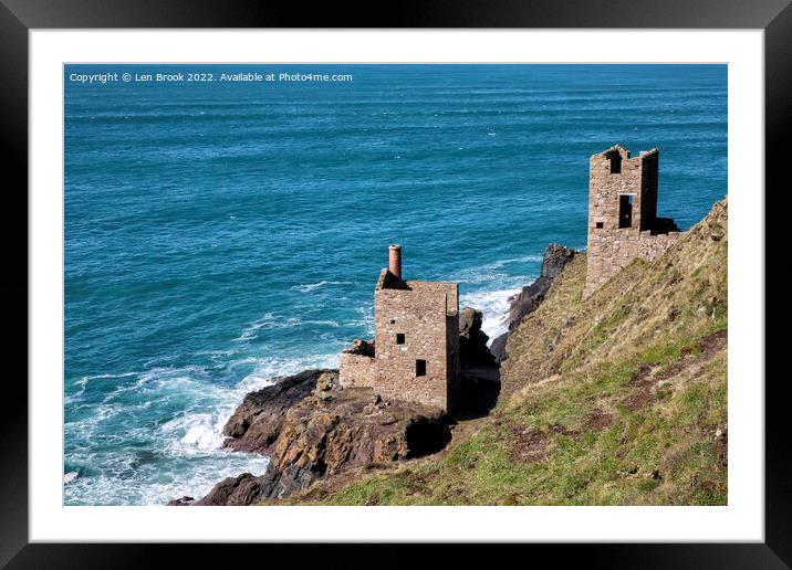 Crowns Engine Houses at the Botallack Mine Framed Mounted Print by Len Brook