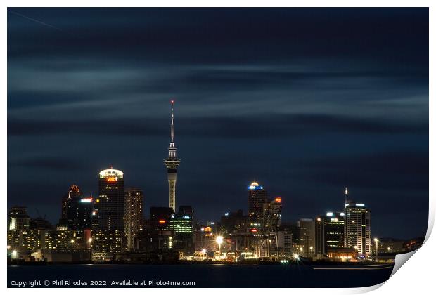 Auckland Skyline by Night Print by Phil Rhodes