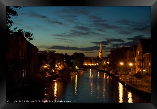 Norwich Riverside by Night Framed Print by Phil Rhodes