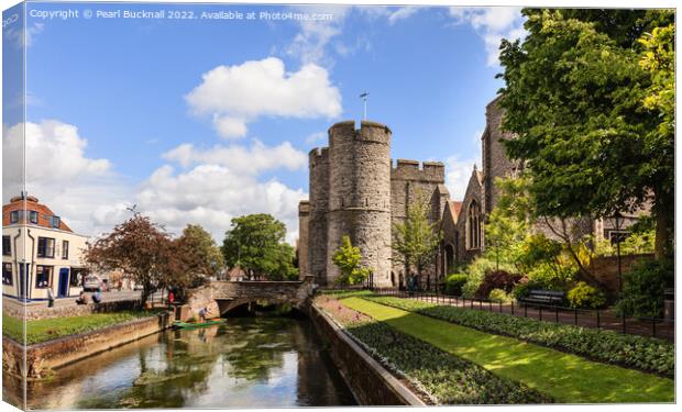 River Stour and Westgate towers Canterbury Kent Canvas Print by Pearl Bucknall
