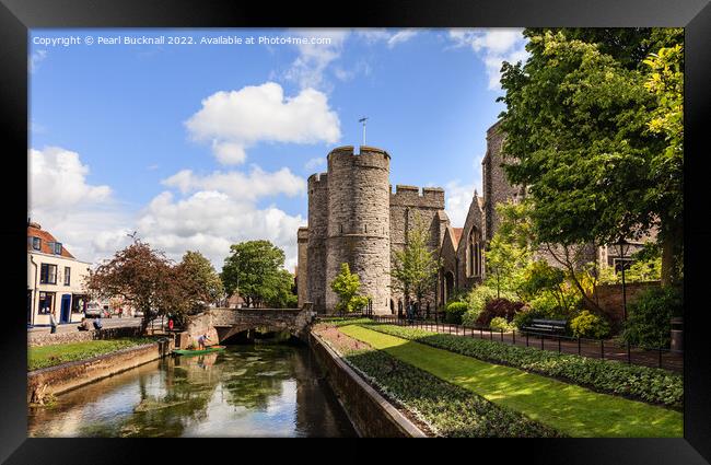 River Stour and Westgate towers Canterbury Kent Framed Print by Pearl Bucknall