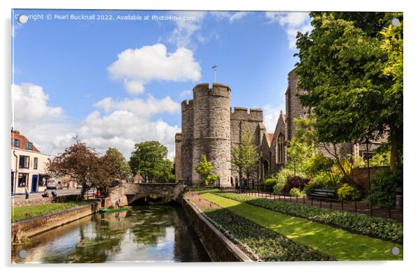 River Stour and Westgate towers Canterbury Kent Acrylic by Pearl Bucknall