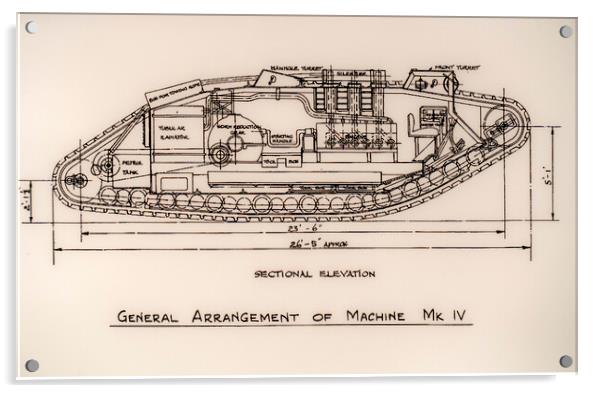 Mark IV Tank Blueprint Acrylic by Arterra 