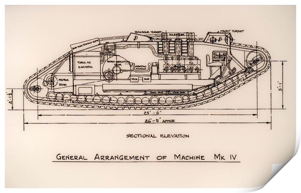 Mark IV Tank Blueprint Print by Arterra 