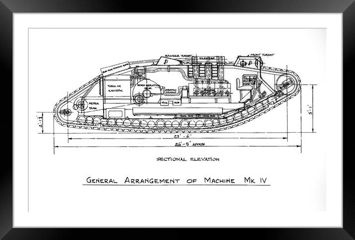 Mark IV Tank Drawing Framed Mounted Print by Arterra 