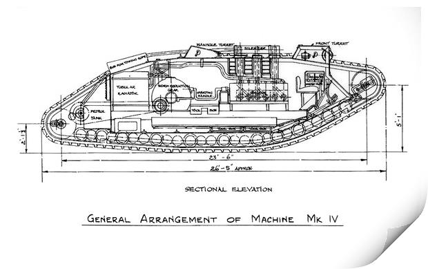 Mark IV Tank Drawing Print by Arterra 