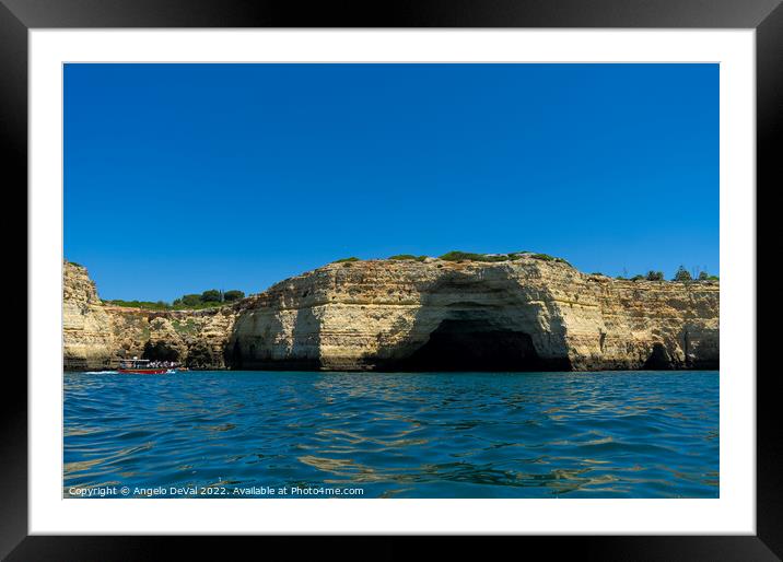 Cliff boat tour in the coast of Carvoeiro Framed Mounted Print by Angelo DeVal