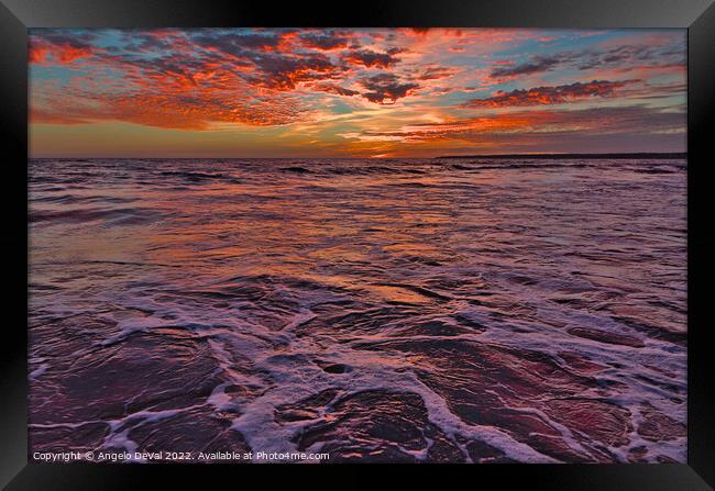 Sea at Sunset In Algarve Framed Print by Angelo DeVal