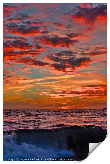 Beach waves at sunset in Gale beach Print by Angelo DeVal