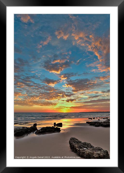 Gale Beach at Sunset. In Algarve Framed Mounted Print by Angelo DeVal